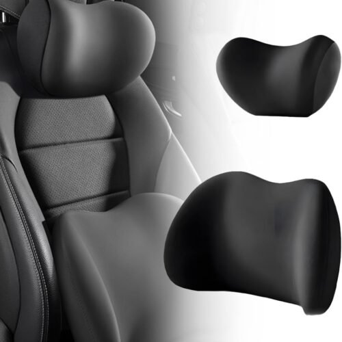 Car Headrest & Lumbar Support Cushion,  New Car Lumbar Support Pillow and Car Neck Pillow Kit, Ergonomic Car Seat Headrest & Lumbar Cushion for Neck Back Pain Relief (Black)