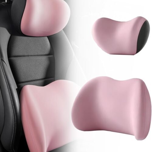 Car Headrest & Lumbar Support Cushion,  New Car Lumbar Support Pillow and Car Neck Pillow Kit, Ergonomic Car Seat Headrest & Lumbar Cushion for Neck Back Pain Relief (Pink)