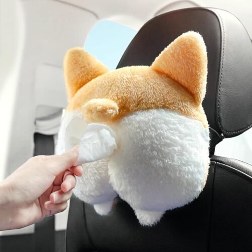 Tissue Box Cover Soft Adorable Corgi Shaped Creative Storage Bag Hanging Pouch Tissue Box Wrapper for Car Home Tissue Holder Car Accessory