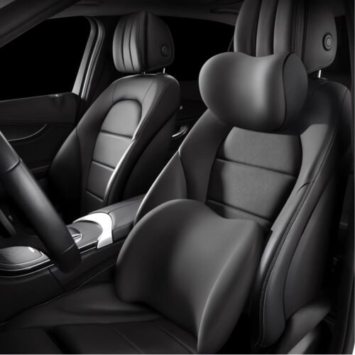 Car Headrest & Lumbar Support Cushion  Upgrade Comfort Memory Foam Car Backrest and Neck Pillow Ergonomic Car Headrest & Lumbar Support for Driving Car Support Cushion for Office Chair Car (Black)