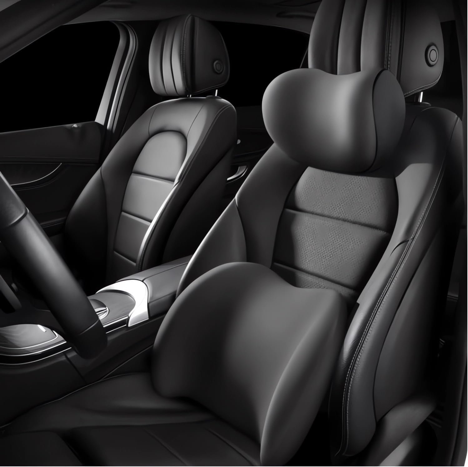 Car Headrest & Lumbar Support Cushion Upgrade Comfort Memory Foam Car Backrest and Neck Pillow Ergonomic Car Headrest & Lumbar Support for Driving Car Support Cushion for Office Chair Car (Black)