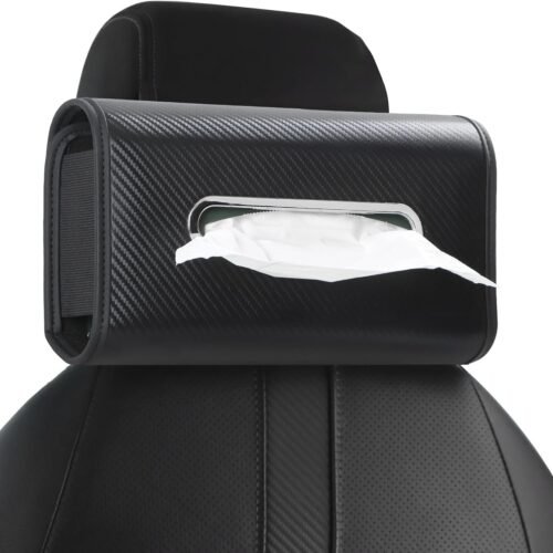 Upgraded Car Tissue Holder Premium PU Leather Tissue Box Cover Keep Tidy Backseat Rectangular Napkin Holder for Car Fits for 100-160 Regular Size Tissues Multi-Position Organizer in Cars Black