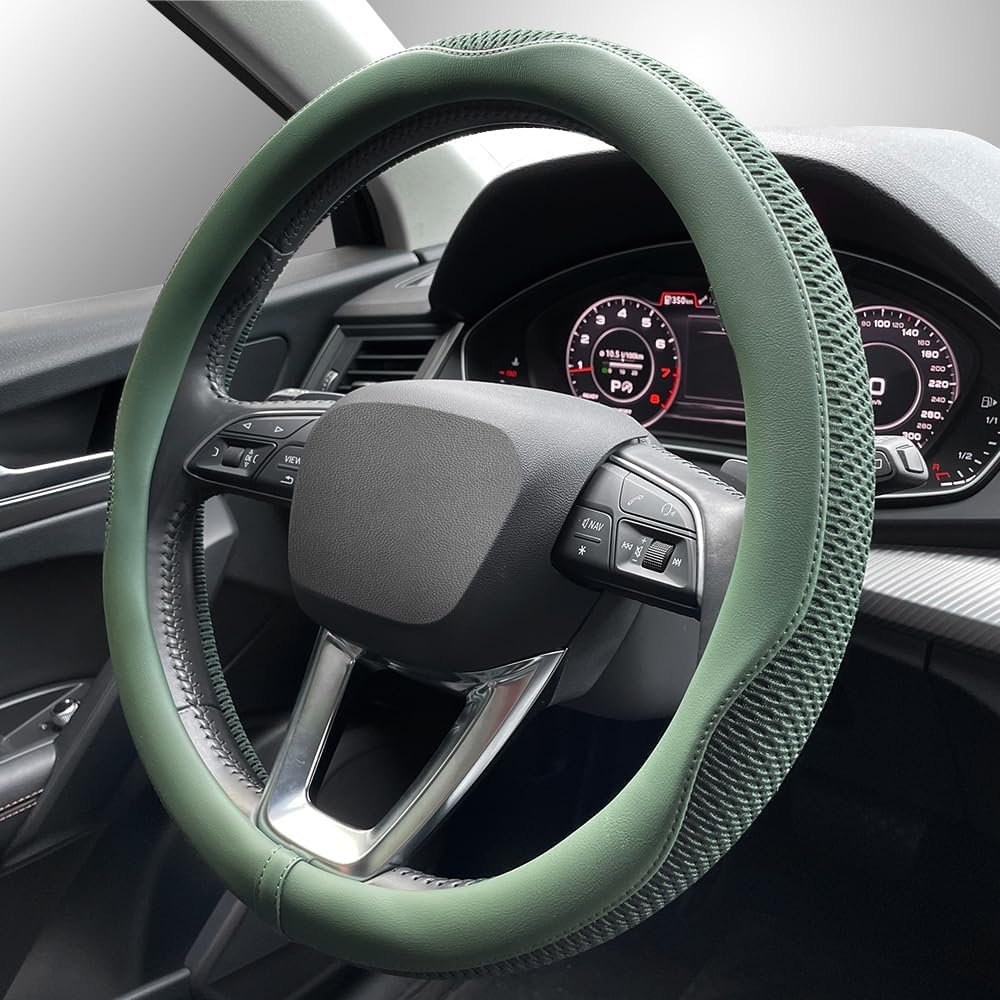 Steering Wheel Cover, Universal 15 inch,Latest Microfiber Leather, Breathable, Anti-Slip,Warm in Winter and Cool in Summer, Green - Image 2