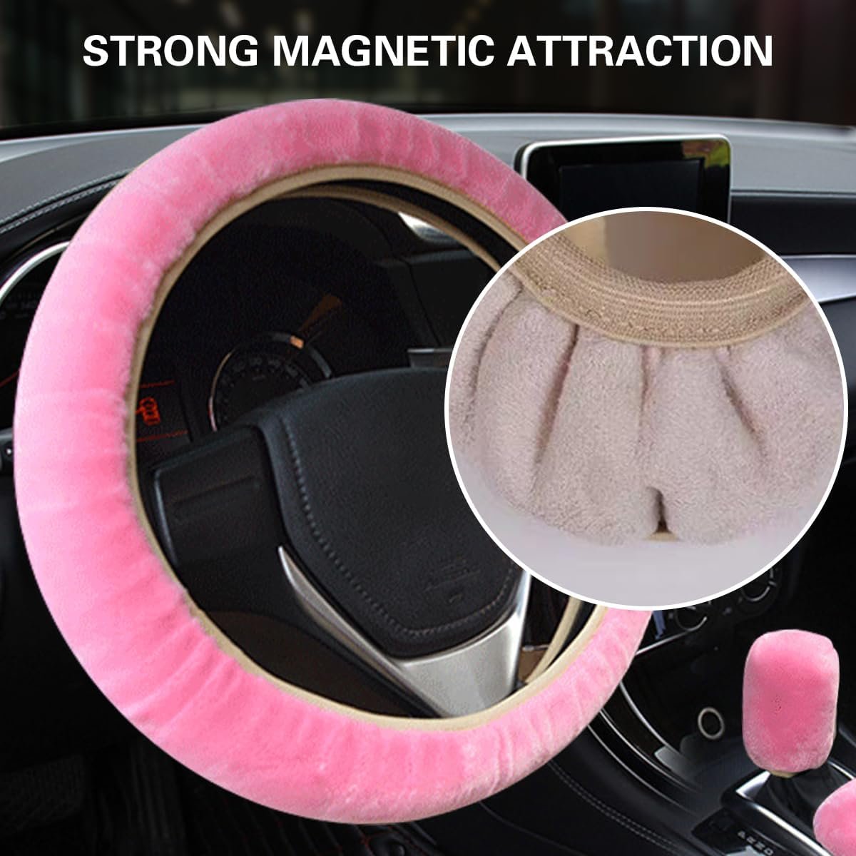 3 Pieces Car Steering Wheel Cover Anti-Slip, Universal Plush Telescopic Steering Wheel Protector, Universal Plush Telescopic Steering Wheel Protection, Warm Steering Wheel Cover, Handbrake - Image 2