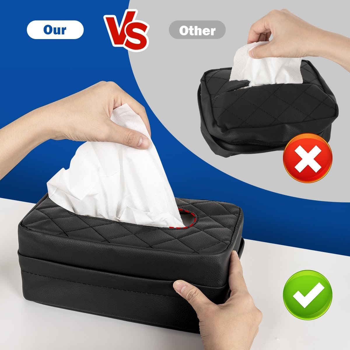 Car Tissue Holder - Standard Pu Leather Napkin Holder for Backseat, Extra Large Organization Fits 120-230 Tissues Per Box, 9.84'' X 4.72'' X 5.91'', Black - Image 2