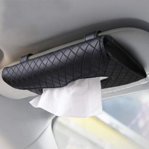 Car Tissue Holder, Sun Visor Tissue Holder, Car Visor Napkin Holder, PU Leather Backseat Tissue Case for Auto/Truck (Black)