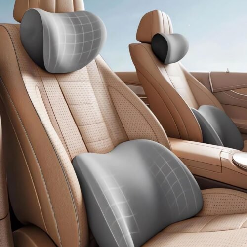 Car Headrest & Lumbar Support Cushion  Upgrade Comfort Memory Foam Car Backrest and Neck Pillow Ergonomic Car Headrest & Lumbar Support for Driving Car Support Cushion for Office Chair Car (Gray)