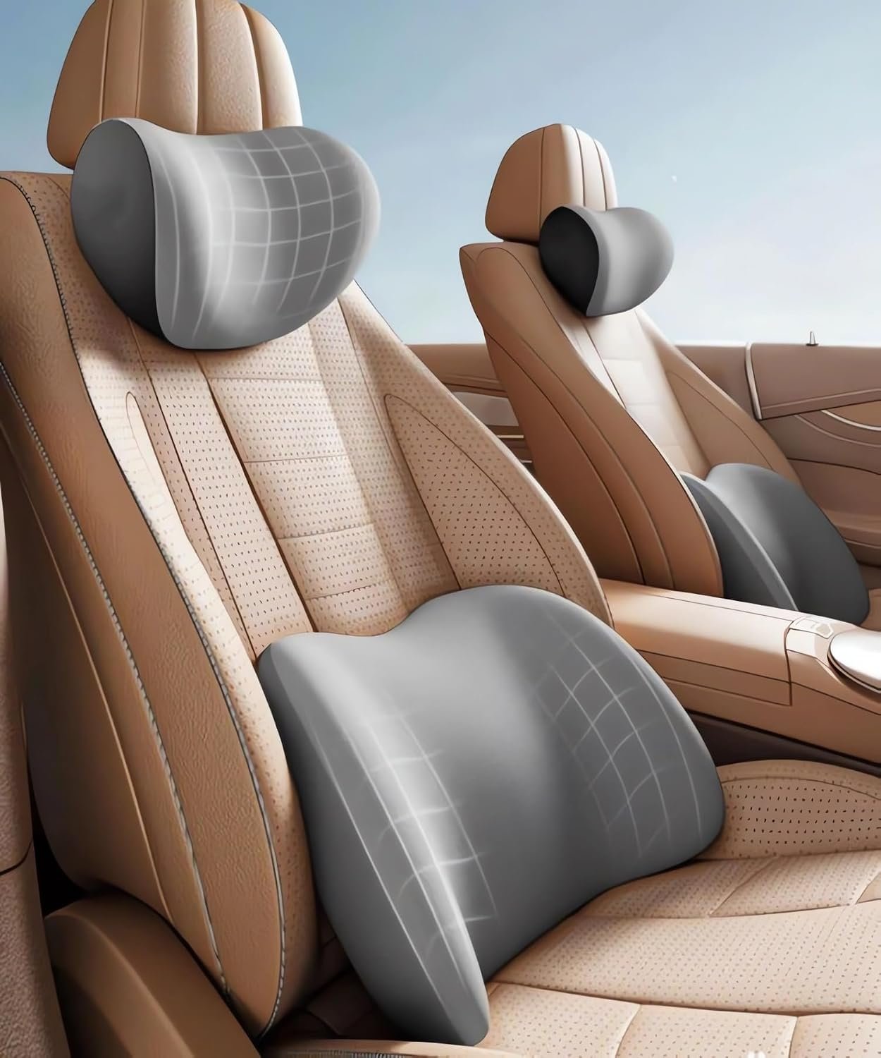 Car Headrest & Lumbar Support Cushion Upgrade Comfort Memory Foam Car Backrest and Neck Pillow Ergonomic Car Headrest & Lumbar Support for Driving Car Support Cushion for Office Chair Car (Gray)