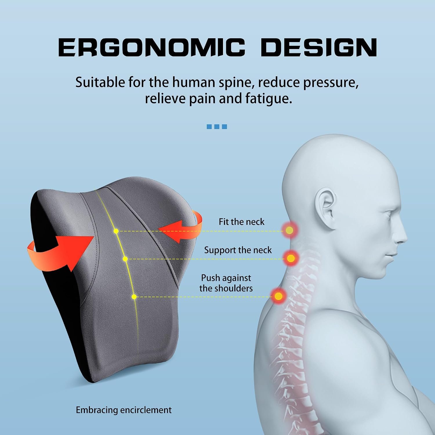 Car Seat Lumber Support Pillow&Neck Pillow Kit,Ergonomic Memery Foam Neck Pillow and Back Cushion for Back Pain Relief,Comfort for Car,Office - Image 2