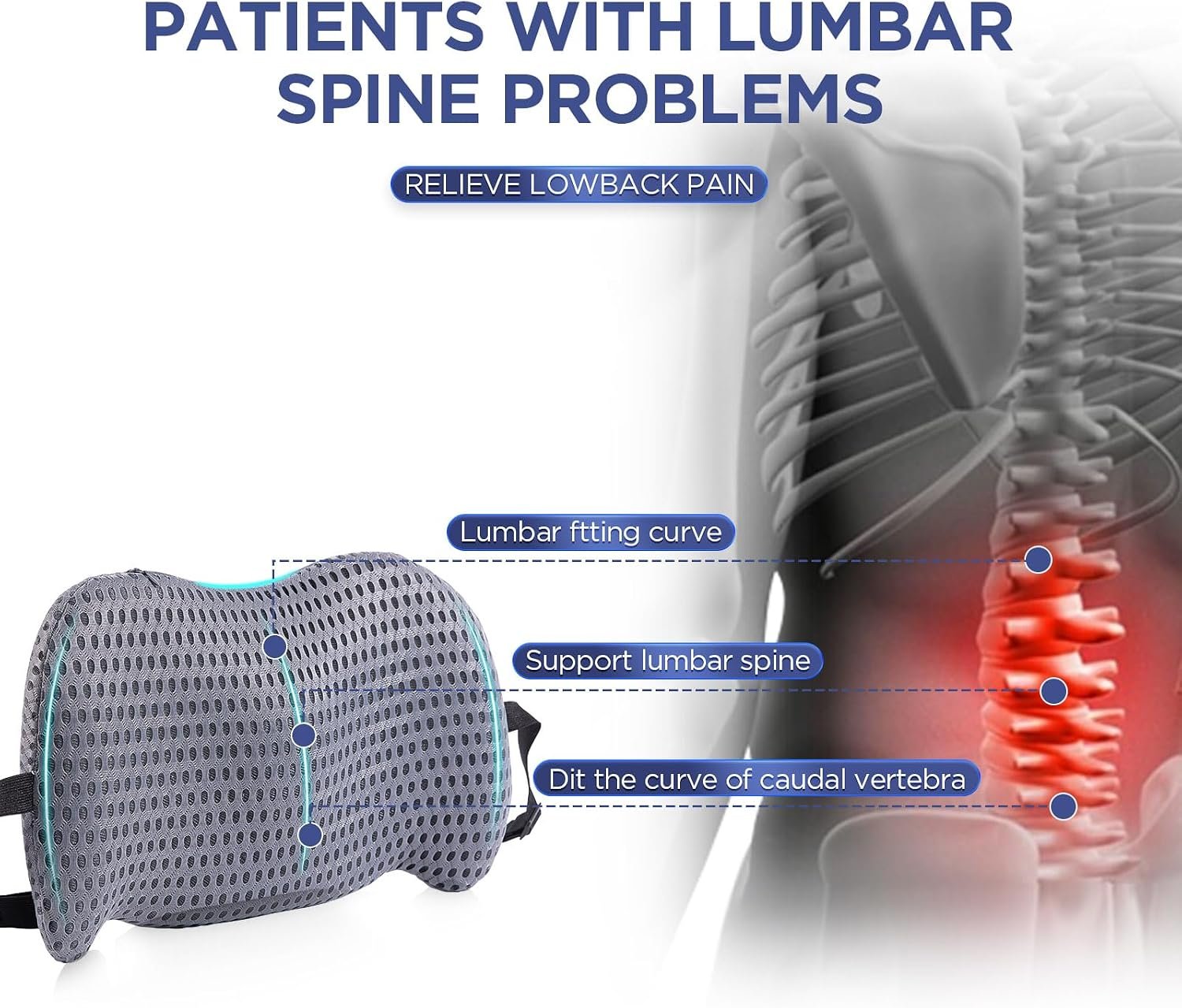 Lumbar Support Pillow for Office Chair, Car Lumbar Pillow Lower Back Pain Relief, Memory Foam Back Cushion with 4D Mesh Cover and Adjustable Straps, Ergonomic Chair Back Pillow for Car,Bed, Gaming - Image 2