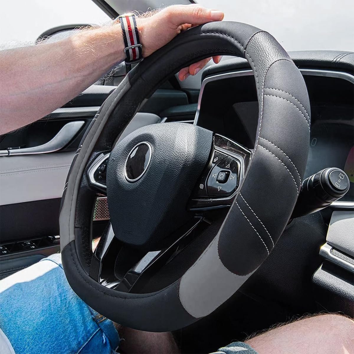 Car Steering Wheel Cover, Leather Steering Wheel Cover, Car Steering Wheel Anti-Slip, Car Steering Wheel Cover Without Inner Ring, Elastic Leather Steering Wheel Cover, Car Universal Interior - Image 2