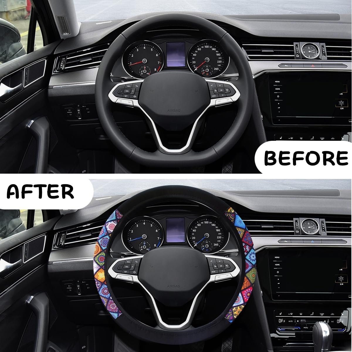 Elastic Steering Wheel Cover, Elastic Steering Wheel Cover Without Inner Ring, Car Steering Wheel Cover, Checked Printed Stretch Duplex Steering Wheel Cover, Non-Slip Universal Car Steering - Image 2