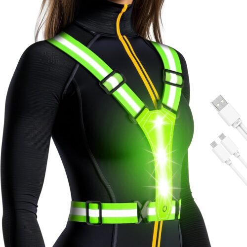 LED Reflective Running Vest - Light Up With 3 Modes, Rechargeable Night Gear for Runners - Safety Belt for Women Men