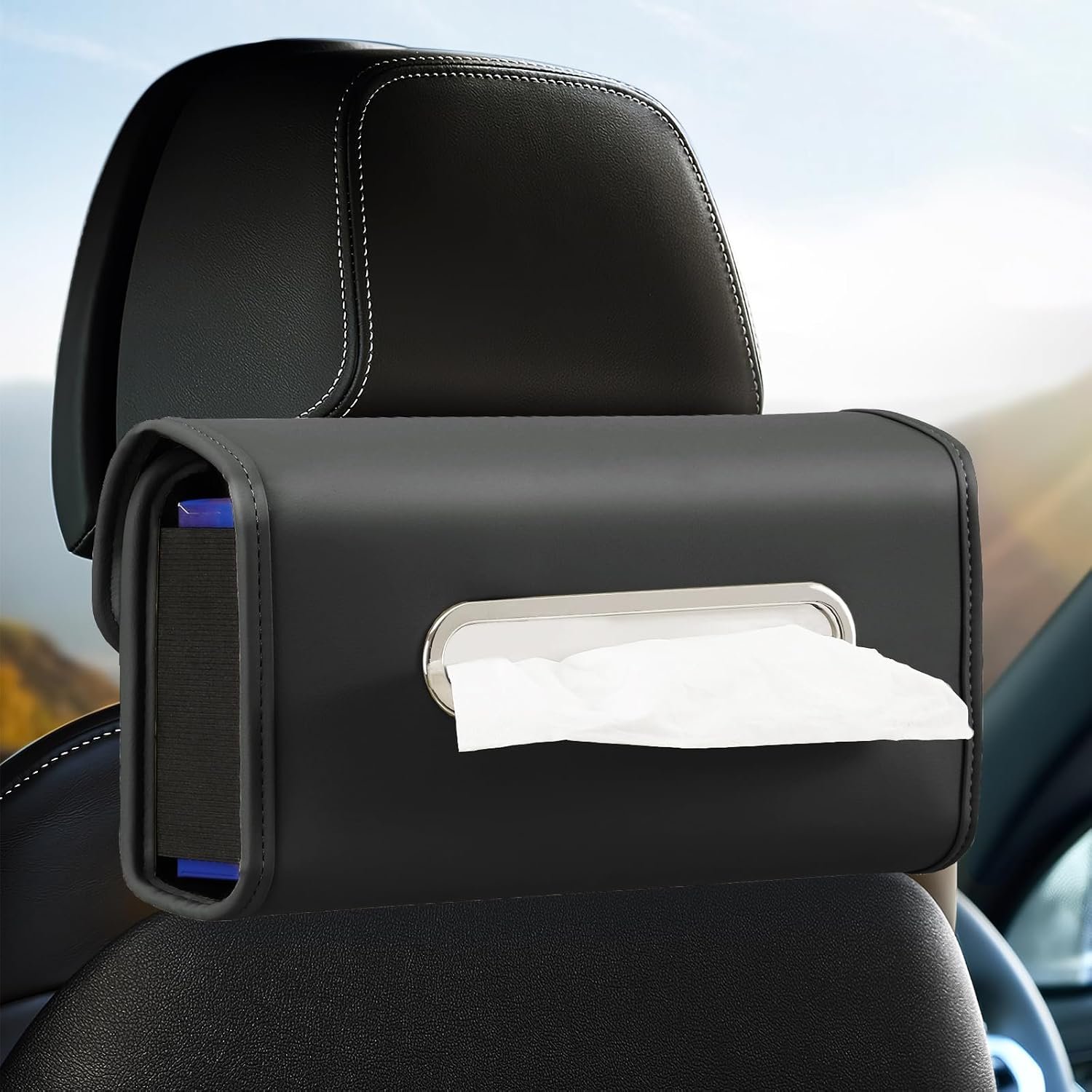 Large Car Tissue Holder, Refill Easily Clamshell Opening, Black 1PC