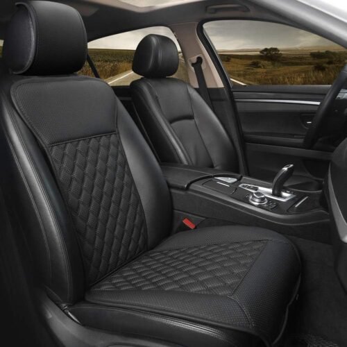 Car Seat Cover,Breathable Universal PU Front Car Seat Protector,Non-Wrapped Bottom with Backrest (1PC-Black)