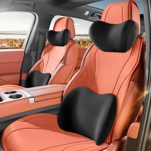 Car Headrest & Lumbar Support Cushion， New Car Lumbar Support Pillow and Car Neck Pillow,Ergonomic Car Seat Headrest Neck Rest Cushion Lumbar Support Pillow Memory Foam & Breathable Removable