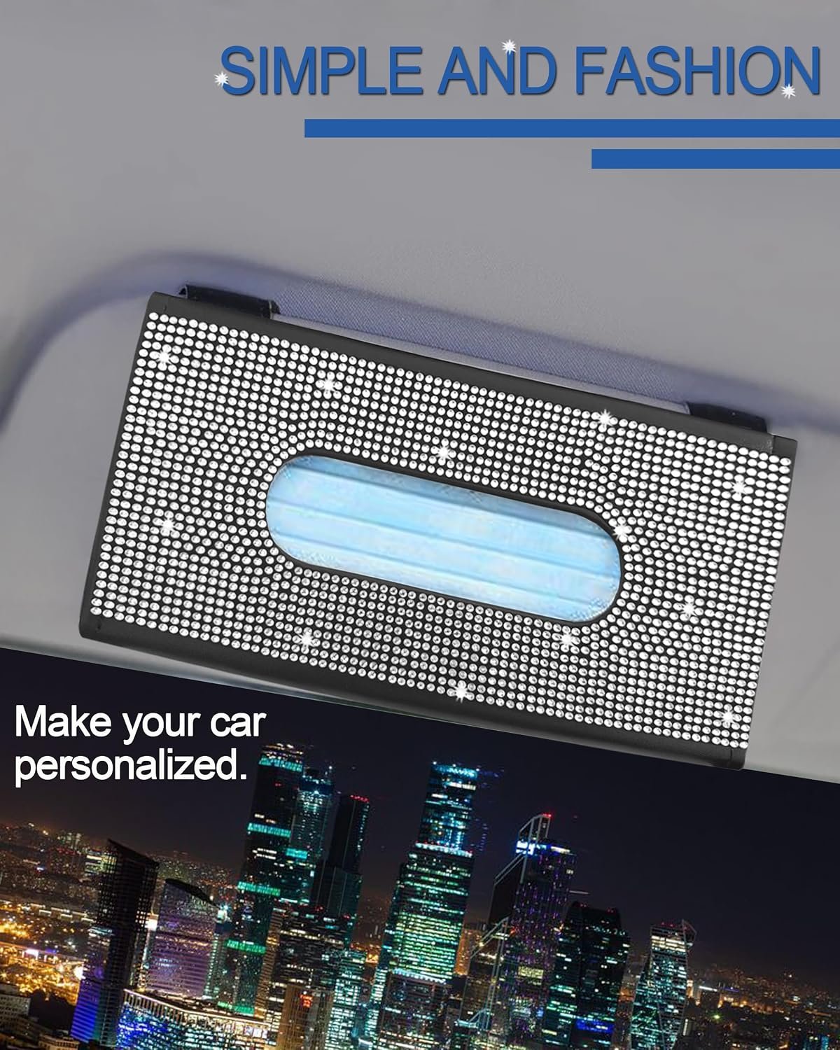 Bling Car Sun Visor Tissue Box Holder, PU Leather Car Napkin Holder, Black - Image 2