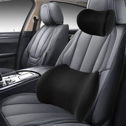 New Car Headrest&Lumbar Support Cushion Set,Marshmallow-Soft car headrest Pillow, Ergonomic Lumbar Support Pillow for car, Relieve Back and Neck Fatigue During Driving. (Black)