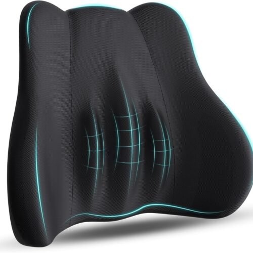 Lumbar Support Pillow, Memory Foam Lumbar Pillow for Lower Back Pain Relief, Back Support Pillow for Office Chair, Car Seat - Black