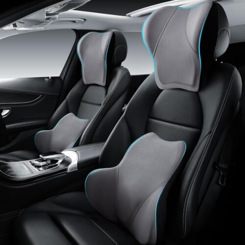 Car Seat Lumber Support Pillow&Neck Pillow Kit,Ergonomic Memery Foam Neck Pillow and Back Cushion for Back Pain Relief,Comfort for Car,Office
