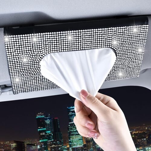 Bling Car Sun Visor Tissue Box Holder, PU Leather Car Napkin Holder, Black