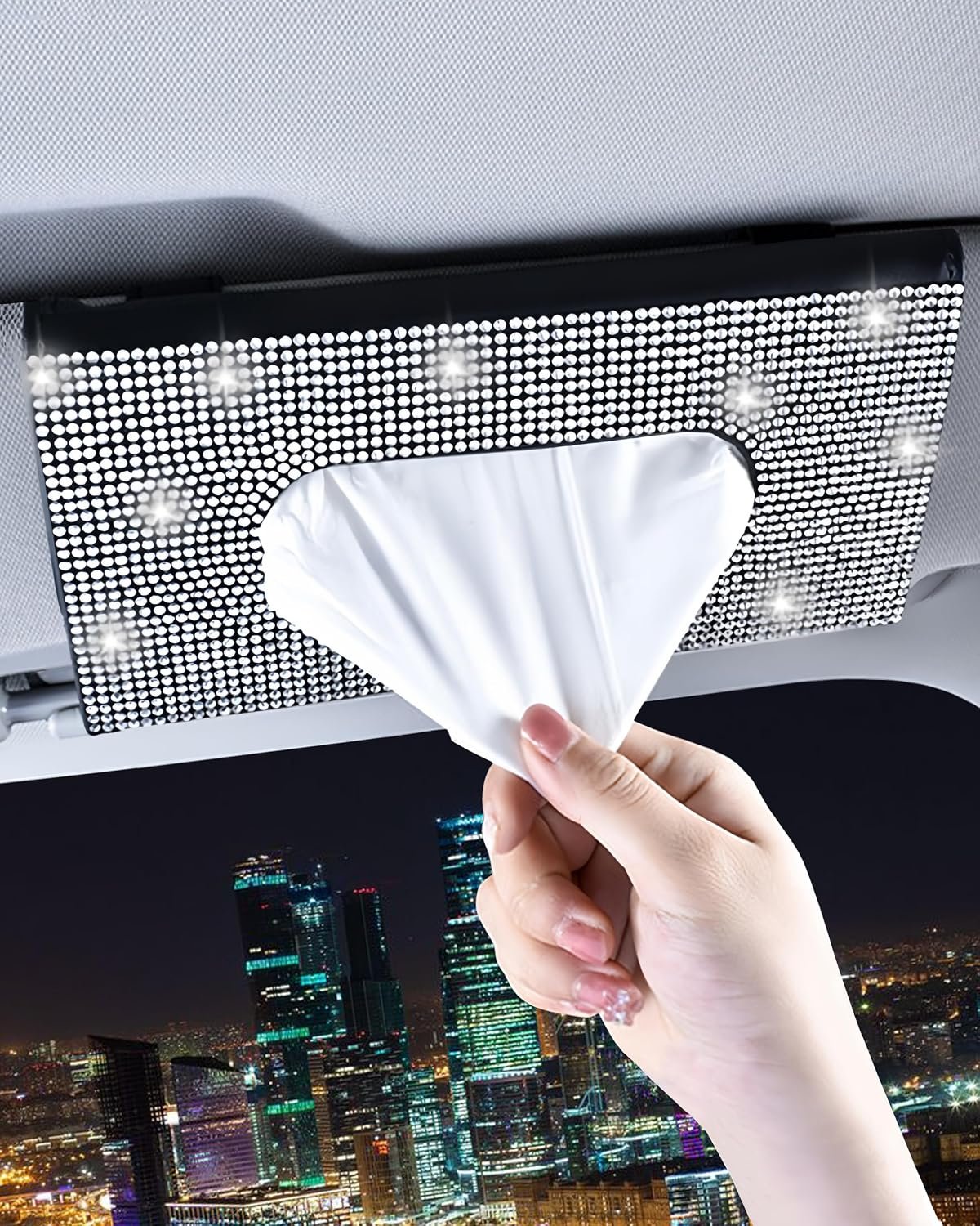 Bling Car Sun Visor Tissue Box Holder, PU Leather Car Napkin Holder, Black